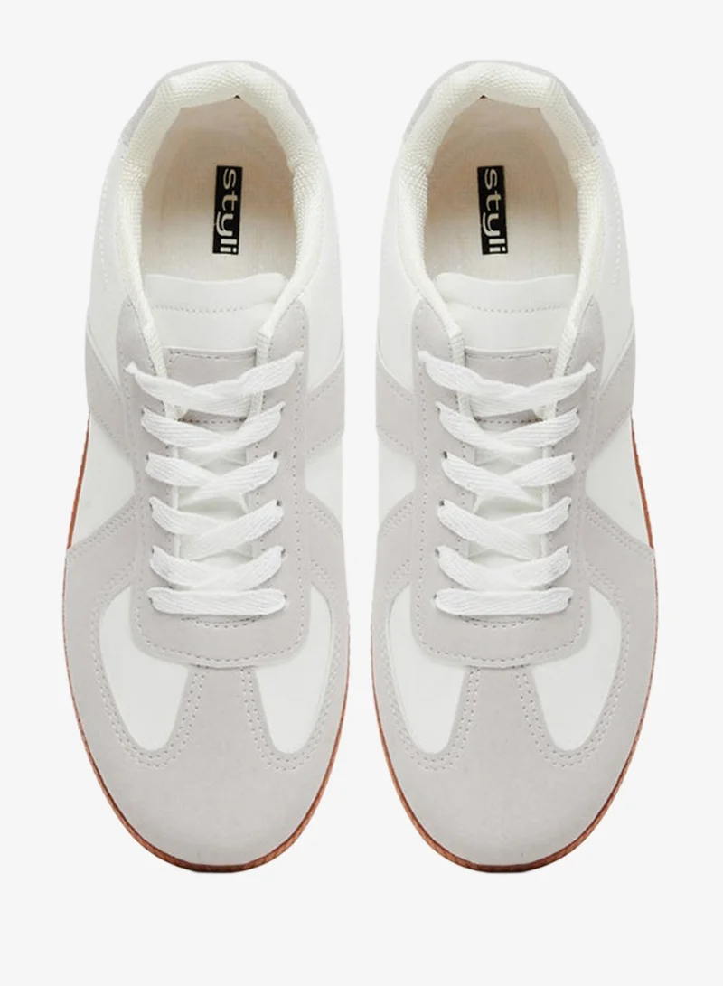 Styli  Women Beige Retro Lace-Up Sneakers for Women | Best Price UAE